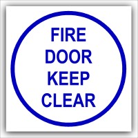 1 x Fire Door Keep Clear-87mm,Blue on White-Health and Safety Security Door Warning Sticker Sign-87mm,Blue on White-Health and Safety Security Door Warning Sticker Sign